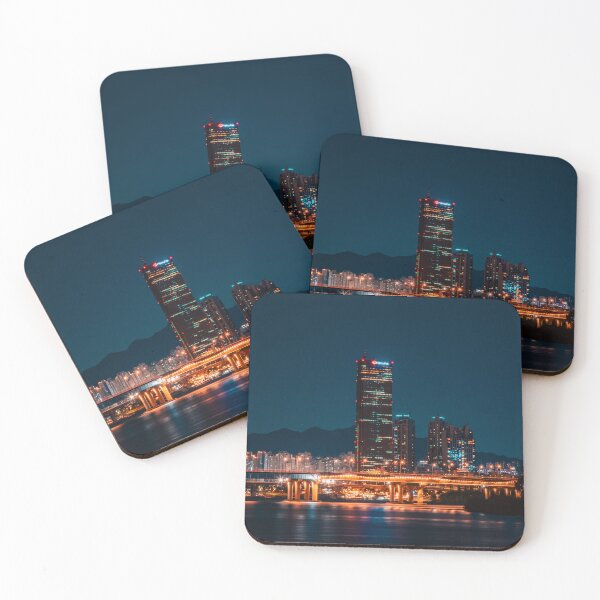 Item preview, Glowing Bridge and Skyscraper Across Night River designed and sold by Nightwindow.
