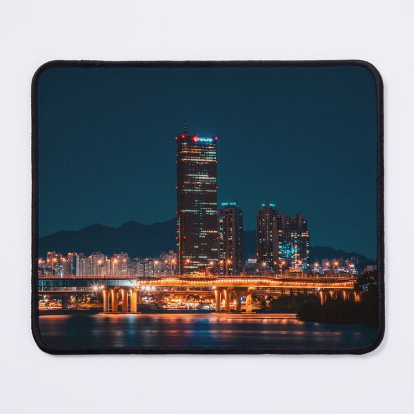 Item preview, Glowing Bridge and Skyscraper Across Night River designed and sold by Nightwindow.