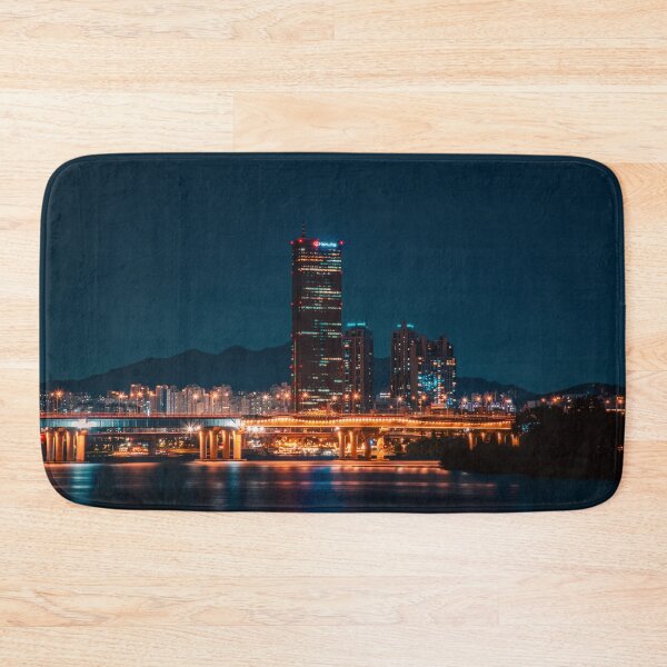 Item preview, Glowing Bridge and Skyscraper Across Night River designed and sold by Nightwindow.