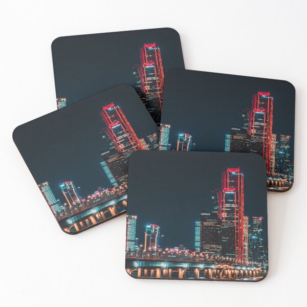 Item preview, Glowing Crimson Skyscraper and Bridge at Night designed and sold by Nightwindow.