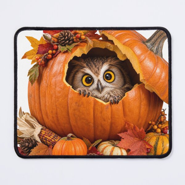 Item preview, Cute Owl Peeking Out of Autumn Pumpkin – Whimsical Thanksgiving & Fall Cottagecore Illustration designed and sold by LavIsInTheAir.