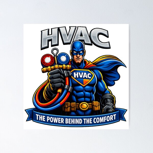 Item preview, HVAC Superhero Technician - Power Behind the Comfort Design designed and sold by FrozenHeat97.