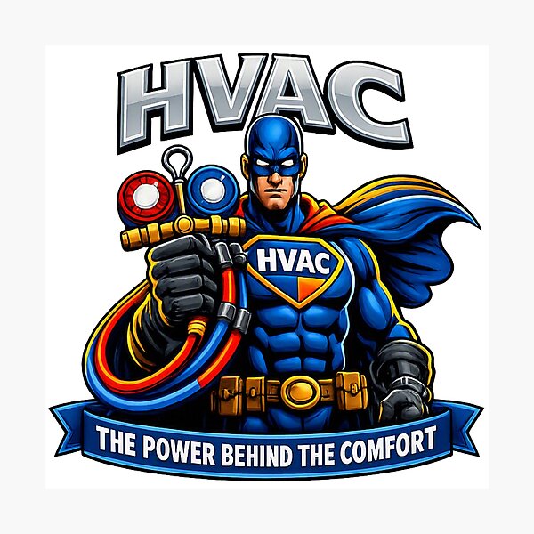Item preview, HVAC Superhero Technician - Power Behind the Comfort Design designed and sold by FrozenHeat97.