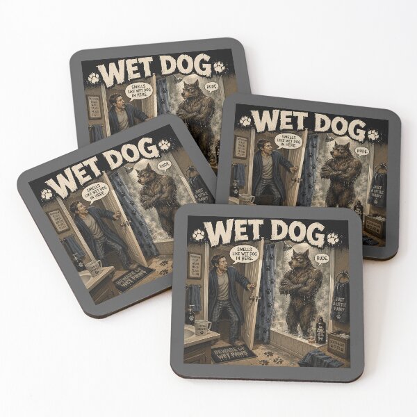 Item preview, Wet Dog Funny Werewolf Shower Bathroom Humour designed and sold by Hornace88studio.