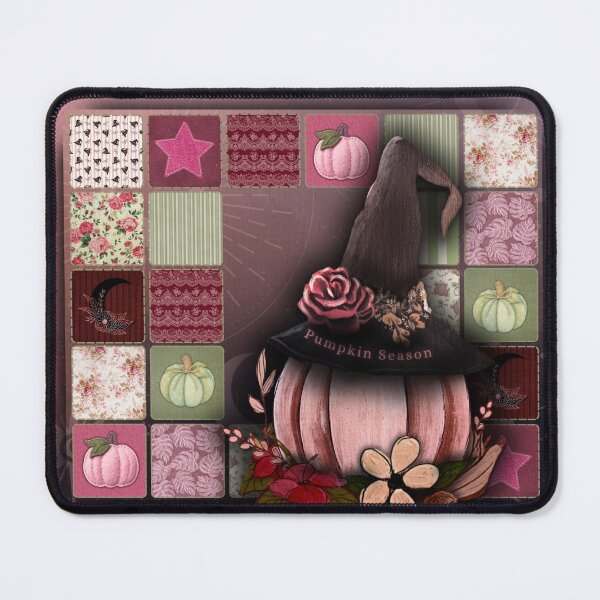 Item preview, Pink Patchwork Pumpkin Season – Romantic Witchy Autumn Quilt Art designed and sold by ArtistsAtticWI.