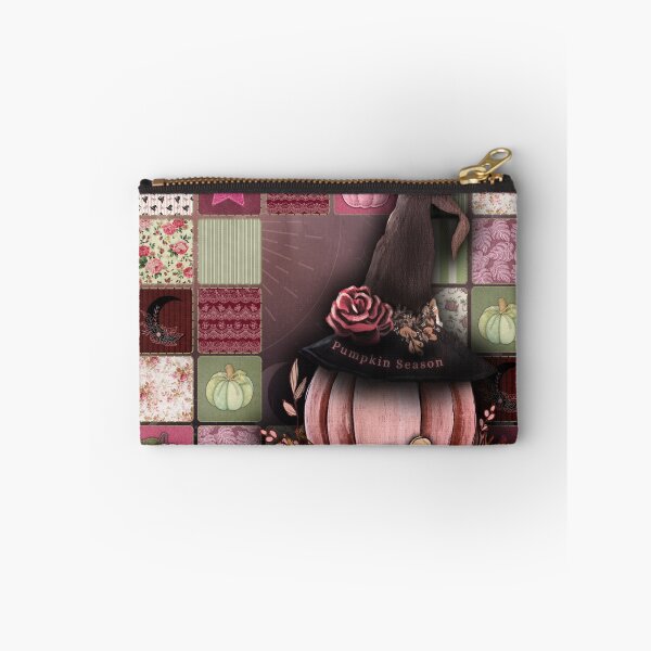 Item preview, Pink Patchwork Pumpkin Season – Romantic Witchy Autumn Quilt Art designed and sold by ArtistsAtticWI.