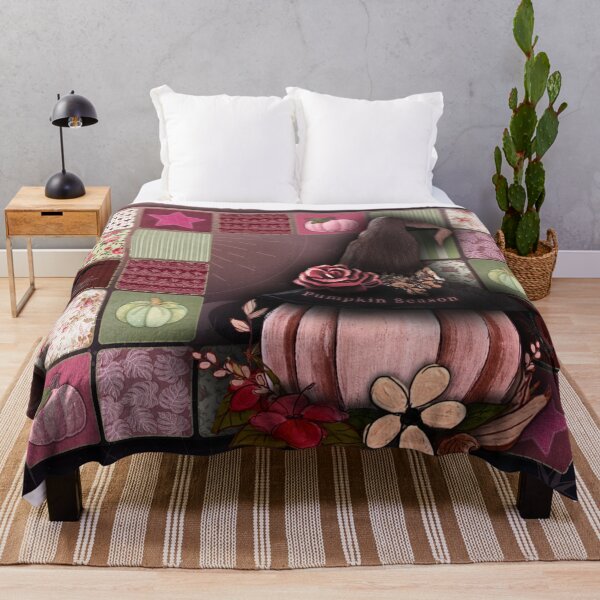 Item preview, Pink Patchwork Pumpkin Season – Romantic Witchy Autumn Quilt Art designed and sold by ArtistsAtticWI.