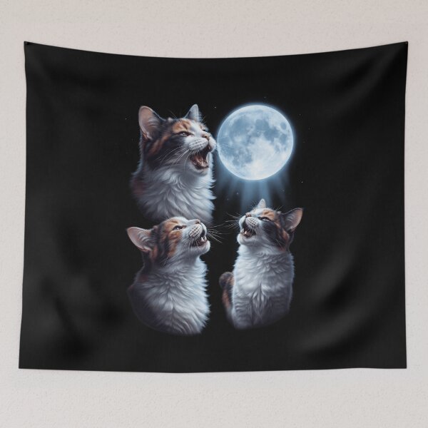 Item preview, Japanese Bobtail Howling Moon Art Cat Kitten Lover designed and sold by dian-rody-crest.