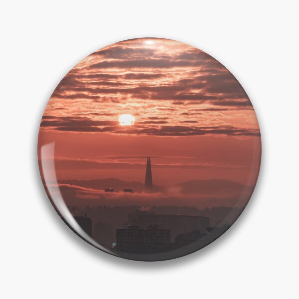 Item preview, Vertical Sunrise Over Misty Seoul Skyline designed and sold by Nightwindow.