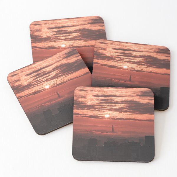Item preview, Vertical Sunrise Over Misty Seoul Skyline designed and sold by Nightwindow.