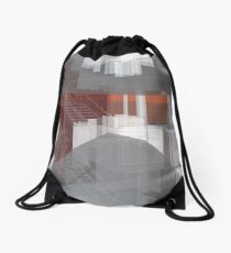 red, gray, orange, white, stairs and walls, abstract architectural drawings Drawstring Bag