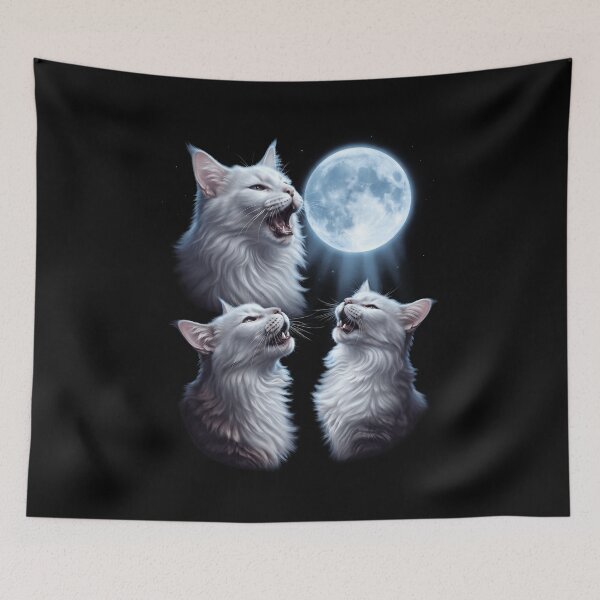Item preview, Turkish Angora Howling Moon Art Cat Kitten Lover designed and sold by dian-rody-crest.