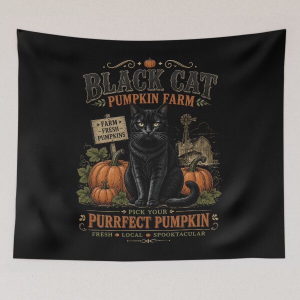 Item preview, Black Cat Pumpkin Farm Gothic Folk Illustration Halloween designed and sold by OliviaHayesArt.