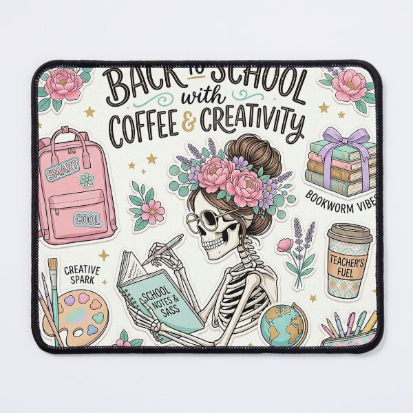 Item preview, Coffee & Creativity - Cute Messy Bun Skeleton Teacher & Bookworm Vibes designed and sold by StickersArcoiris.