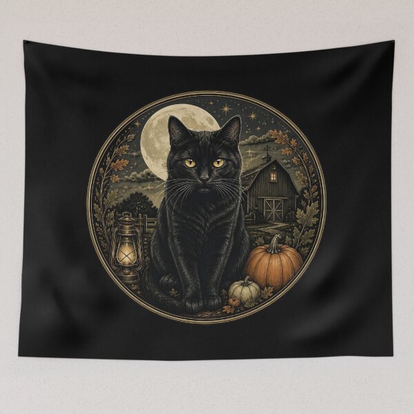Item preview, Moonlit Barn Cat Gothic Folk Illustration Halloween designed and sold by OliviaHayesArt.