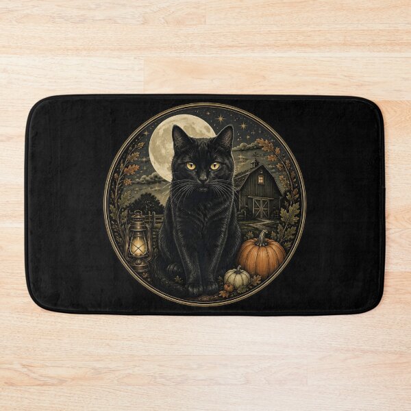 Item preview, Moonlit Barn Cat Gothic Folk Illustration Halloween designed and sold by OliviaHayesArt.