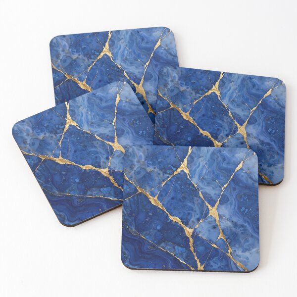 Item preview, Title Royal Blue Marble Gold Vein Abstract Luxury Wall Art Print designed and sold by PickyAura.