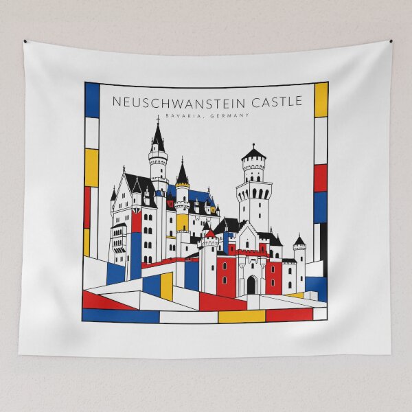 Item preview, Neuschwanstein Castle Mondrian Style Poster 3D designed and sold by CMYKStudio.
