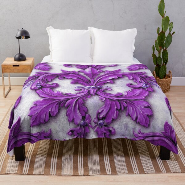 Item preview, Damask Flourish Purple On White designed and sold by Wordsmith-Cafe.