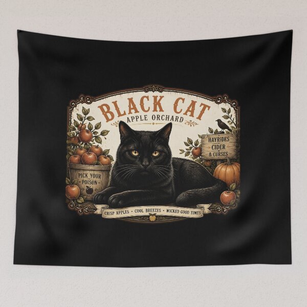 Item preview, Black Cat Apple Orchard Retro Halloween Poster Halloween designed and sold by OliviaHayesArt.