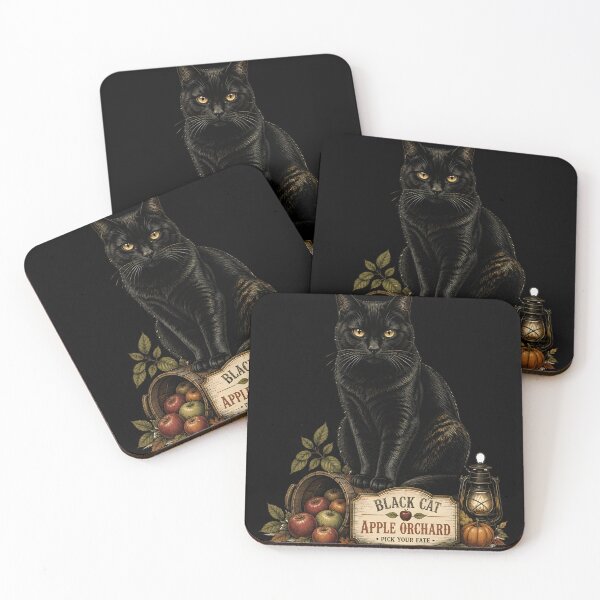 Item preview, Black Cat Apple Orchard Gothic Folk Illustration Halloween designed and sold by OliviaHayesArt.