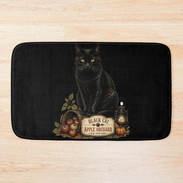 Item preview, Black Cat Apple Orchard Gothic Folk Illustration Halloween designed and sold by OliviaHayesArt.