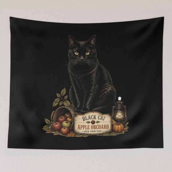 Item preview, Black Cat Apple Orchard Gothic Folk Illustration Halloween designed and sold by OliviaHayesArt.