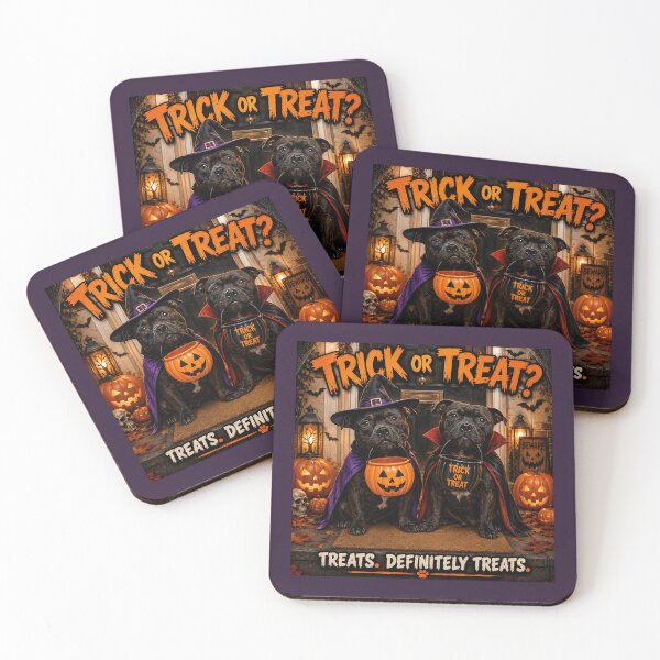 Item preview, Trick or Treat Funny Staffie Halloween Dogs designed and sold by Hornace88studio.