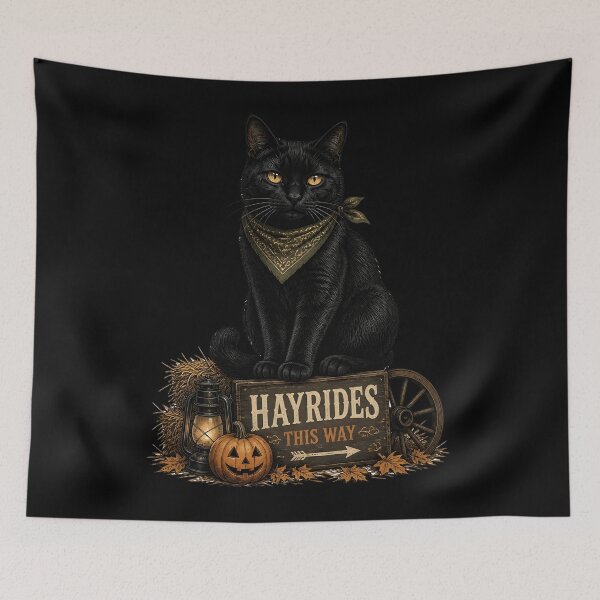 Item preview, Haunted Hayride Cat Retro Halloween Poster Halloween designed and sold by OliviaHayesArt.