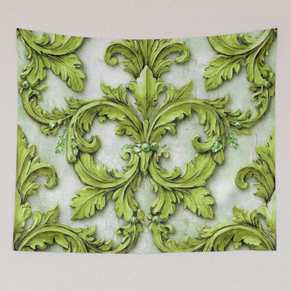Item preview, Damask Flourish Olive Green designed and sold by Wordsmith-Cafe.