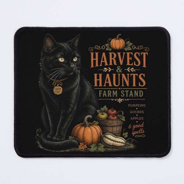 Item preview, Autumn Farm Stand Cat Retro Halloween Poster Halloween designed and sold by OliviaHayesArt.