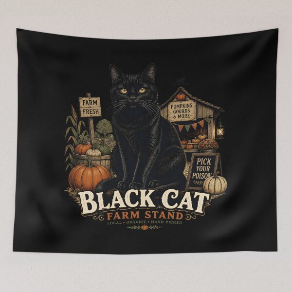 Item preview, Autumn Farm Stand Cat Gothic Folk Illustration Halloween designed and sold by OliviaHayesArt.