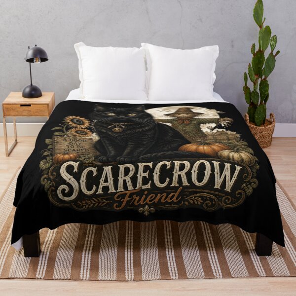 Item preview, Black Cat & Scarecrow Retro Halloween Poster Halloween designed and sold by OliviaHayesArt.