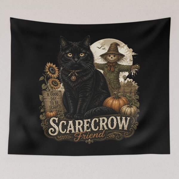Item preview, Black Cat & Scarecrow Retro Halloween Poster Halloween designed and sold by OliviaHayesArt.