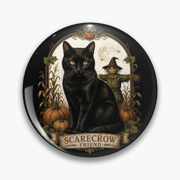 Item preview, Black Cat & Scarecrow Gothic Folk Illustration Halloween designed and sold by OliviaHayesArt.
