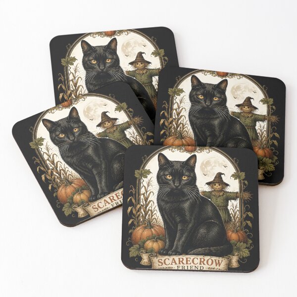Item preview, Black Cat & Scarecrow Gothic Folk Illustration Halloween designed and sold by OliviaHayesArt.