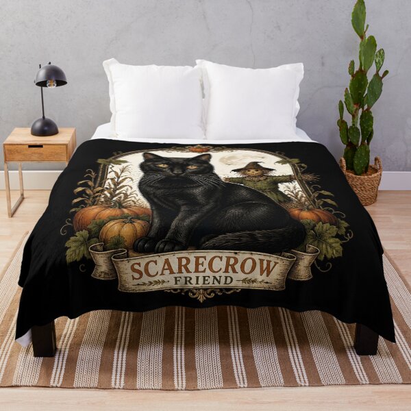Item preview, Black Cat & Scarecrow Gothic Folk Illustration Halloween designed and sold by OliviaHayesArt.