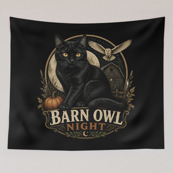 Item preview, Barn Night Cat Gothic Folk Illustration Halloween designed and sold by OliviaHayesArt.