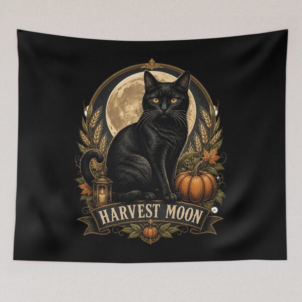 Item preview, Harvest Moon Black Cat Retro Halloween Poster Halloween designed and sold by OliviaHayesArt.