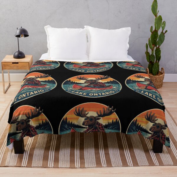 Item preview, Retro Moose Canoeing on Lake Canadian Wilderness Adventure designed and sold by Zizo-DR44.
