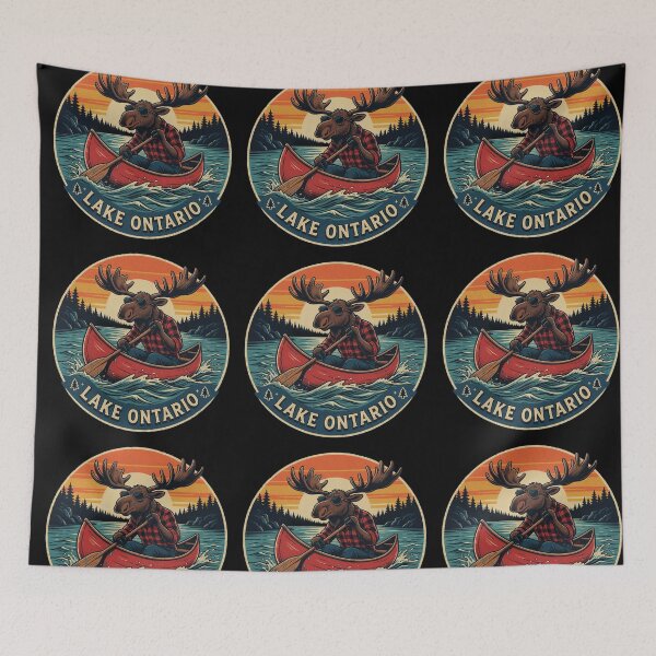 Item preview, Retro Moose Canoeing on Lake Canadian Wilderness Adventure designed and sold by Zizo-DR44.