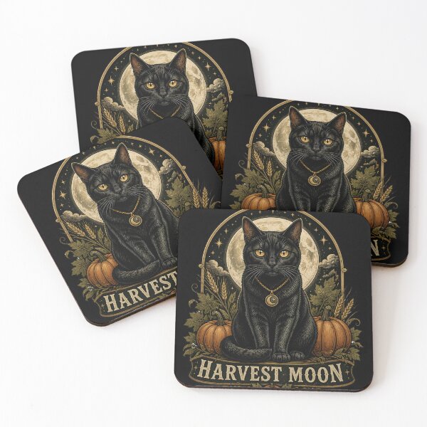 Item preview, Harvest Moon Black Cat Gothic Folk Illustration Halloween designed and sold by OliviaHayesArt.