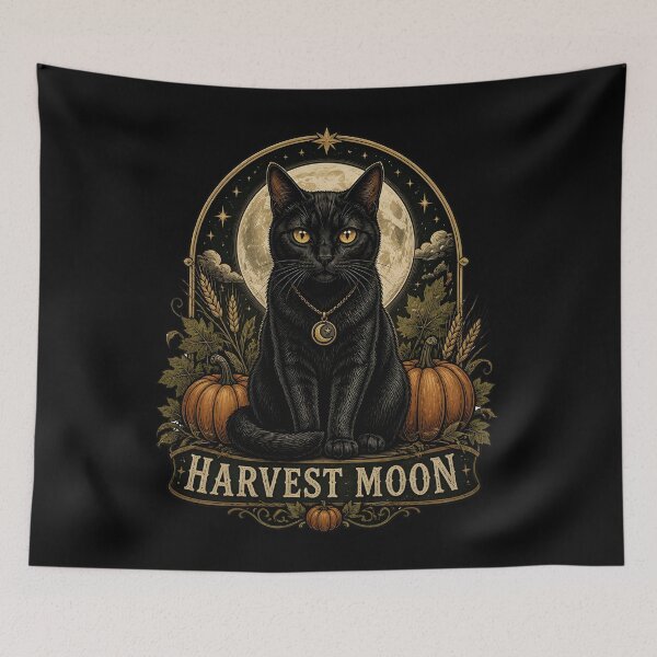 Item preview, Harvest Moon Black Cat Gothic Folk Illustration Halloween designed and sold by OliviaHayesArt.