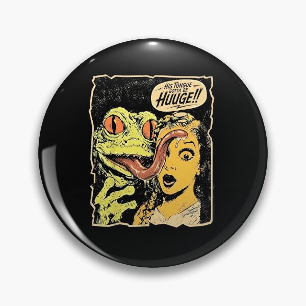 Item preview, His Tongue Gotta Be Huuuge Retro Horror Frog Comic Design designed and sold by MiALopezArt.