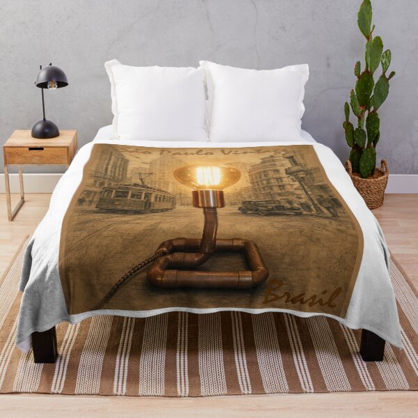 Item preview, Copper Pipe Lamp with Old Sao Paulo Street Scene – Vintage Tram Brazil designed and sold by Sampa In Focus.