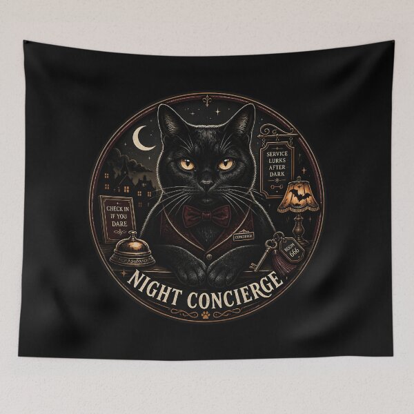Item preview, Night Concierge Cat Retro Halloween Poster Halloween designed and sold by KristenosNehk.