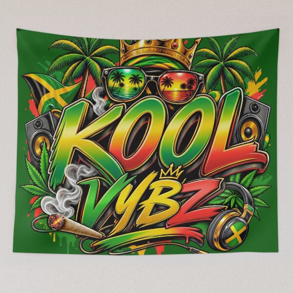Item preview, Kool Vybz Reggae Music Jamaica Culture Crown Palm Trees Art Print designed and sold by digitalbob60.
