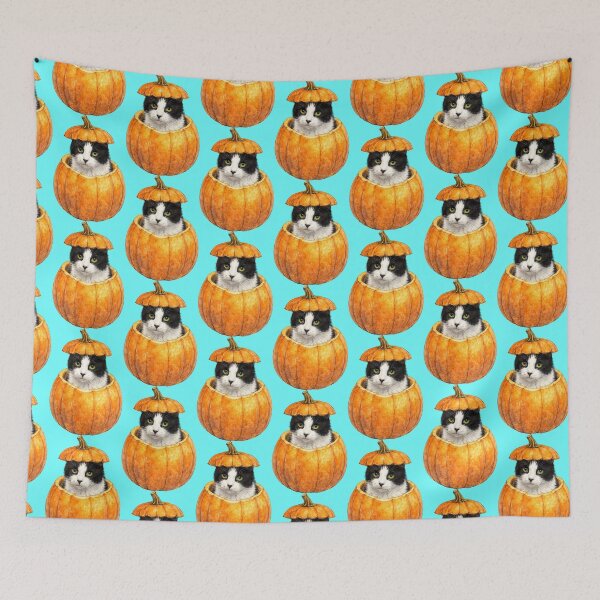 Item preview, Fall Tuxedo Cat Peeks From Inside A Pumpkin designed and sold by Lion and Lamb Design.