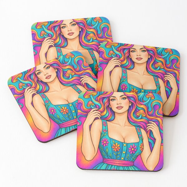 Item preview, Rainbow Mushroom Goddess – Psychedelic Flower Girl designed and sold by Inked Legacy.
