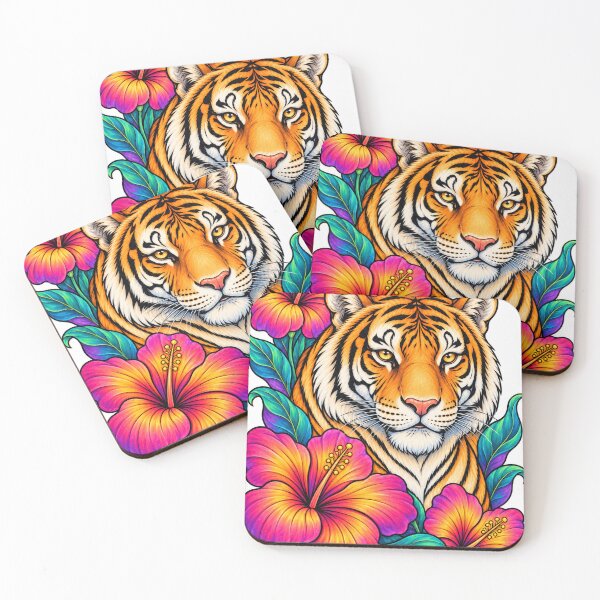 Item preview, Tropical Tiger and Hibiscus Flowers – Vibrant Jungle Art designed and sold by Inked Legacy.